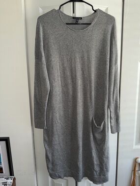 Eileen Fisher Heather Gray Long Sleeve Knit Pocket Dress